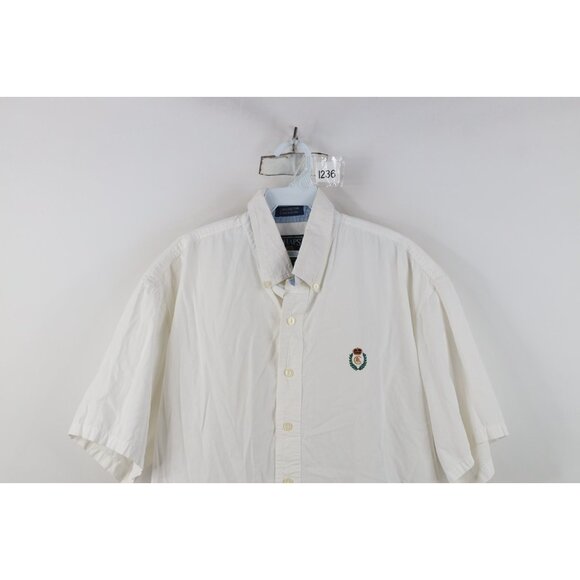Vtg 90s Chaps Ralph Lauren Mens L Crest Short Sleeve Collared Button Down Shirt - Picture 2 of 12
